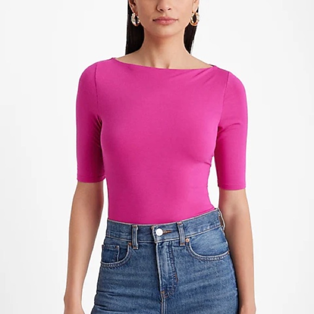Express Fuchsia Half Sleeve Boat Neck Top